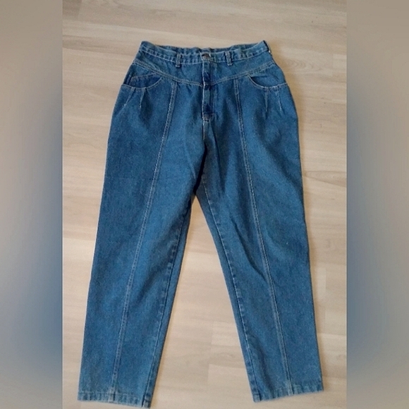 Vintage Denim - Cap Ferrat Vintage high rise denim tapered leg jean med wash western 80s 8/10